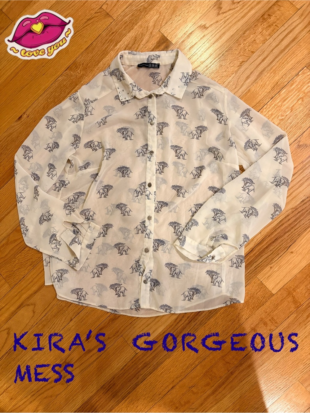 Atmosphere Cream Blouse with Navy Elephant Print